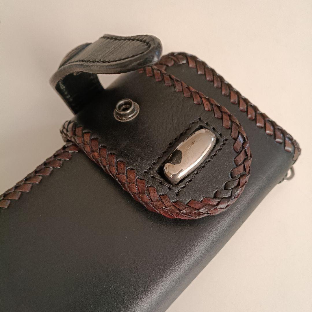 レザー バイカーズウォレット 編み込み 長財布