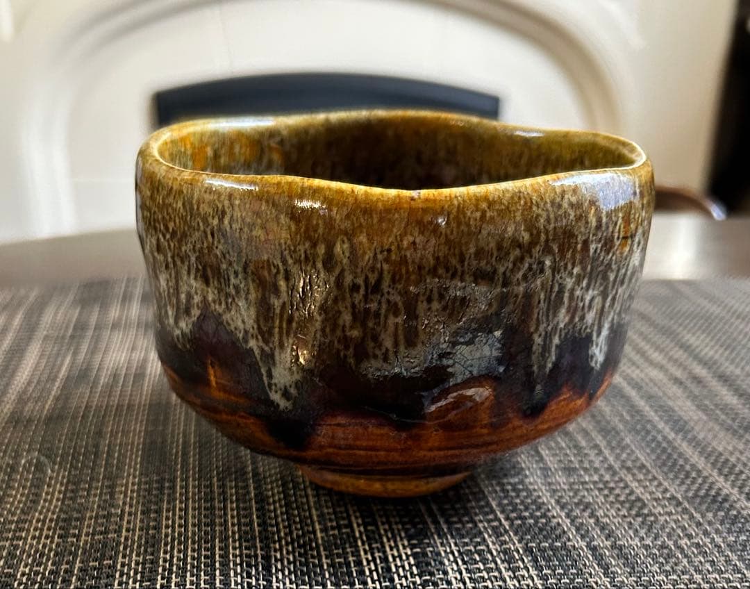 楽茶碗　大樋焼　茶道具　飴釉　讃あり　楽印