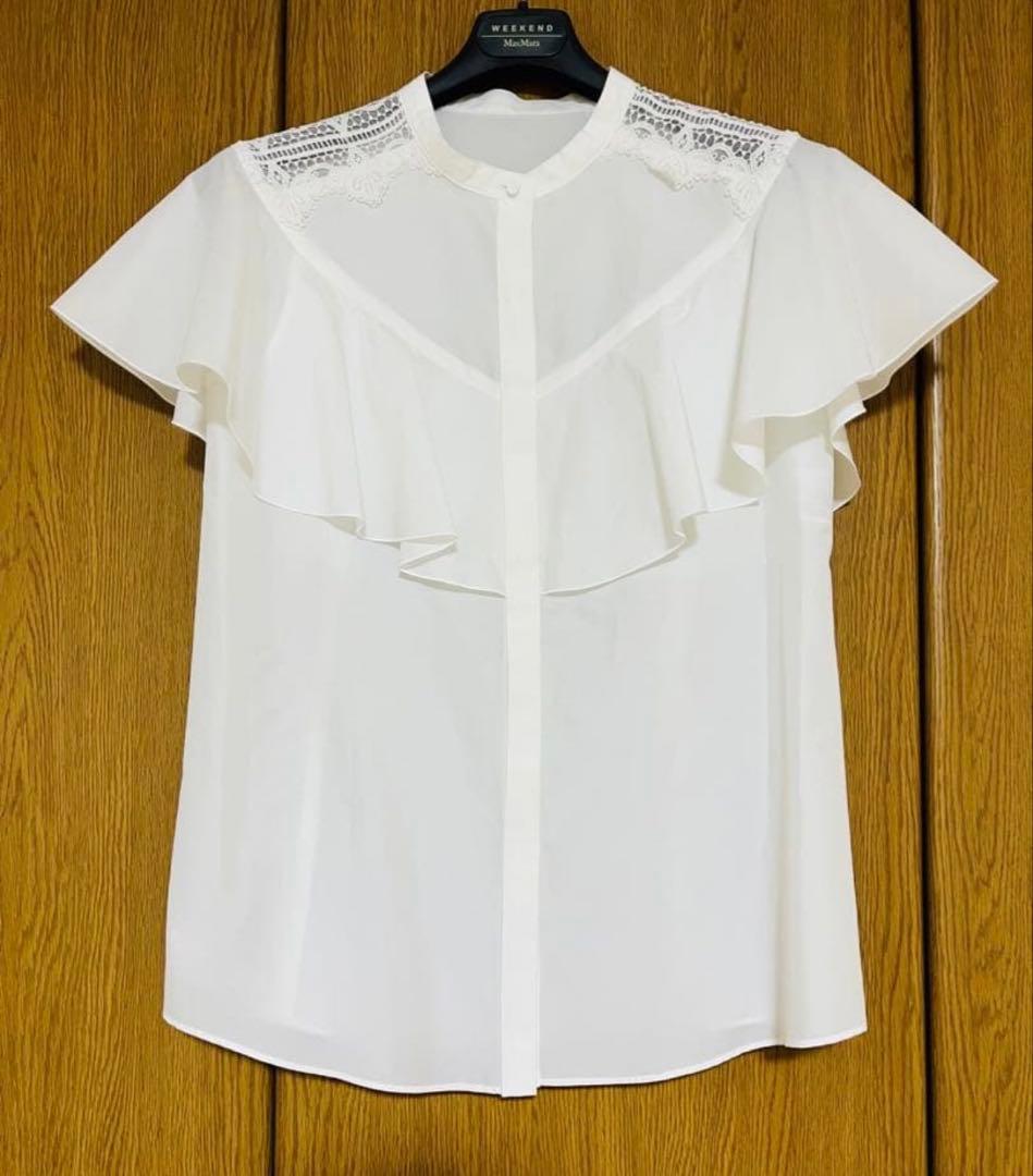 売り切り新品　アナイ　トリアセコットンレースラッフル ブラウス　36