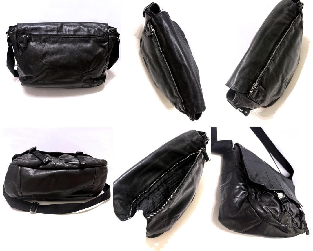 プラダ　レザー　メッセンジャー ショルダー バッグ　ハイエンド　定価35万　ロゴ