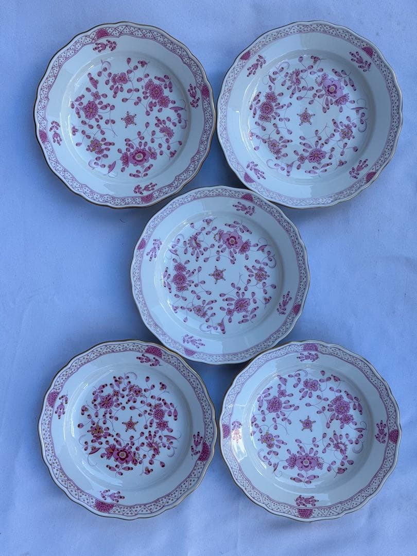 マイセン インドの華 リッチピンク プレート 20cm 1級品 金彩 5枚