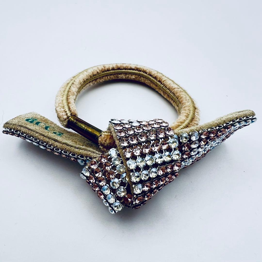 acca アッカ　クリスタル　ブリジットドレスポニー　ベージュ　ピンク×シルバー