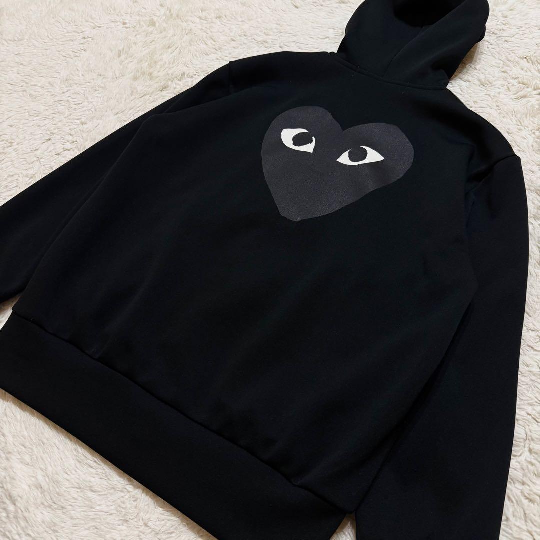 プレイコムデギャルソン L/黒ハート ジップパーカー ビッグプリント L