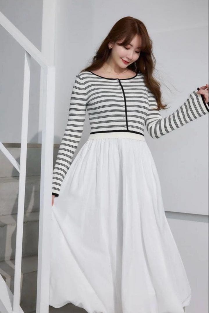 ワンピース Herlipto Docking Knit Balloon Dress