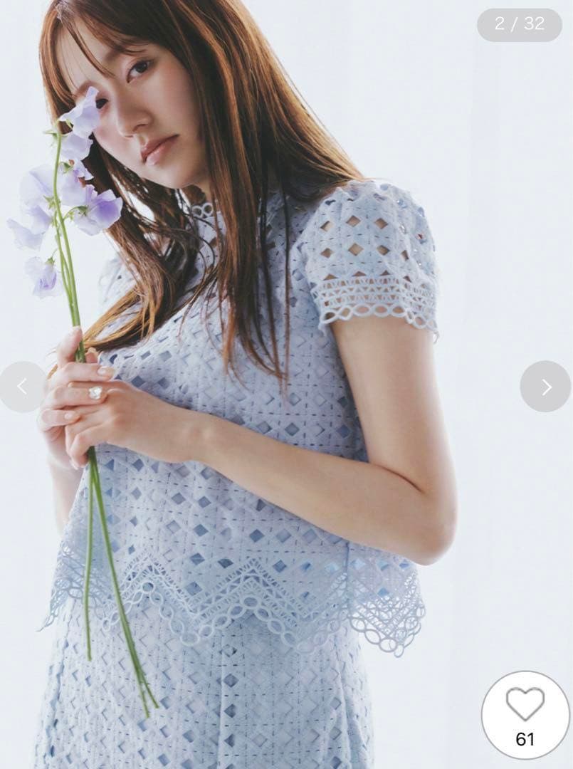 【美品】ツイストレースブラウス サックスブルー 36 セルフォード