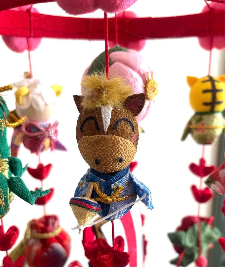 吊るし飾り (十二支) 木目込みまり(桜)