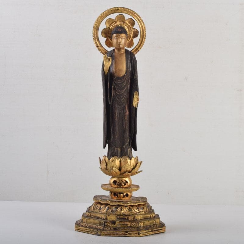 仏教美術　木彫　金彩彩色　仏像　置物　C　8624