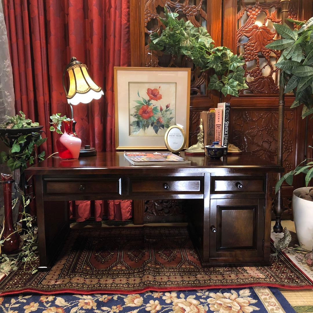 国産アンティーク　北海道民芸　書斎　 樺ザクラ無垢材 座机　文机　帳場机