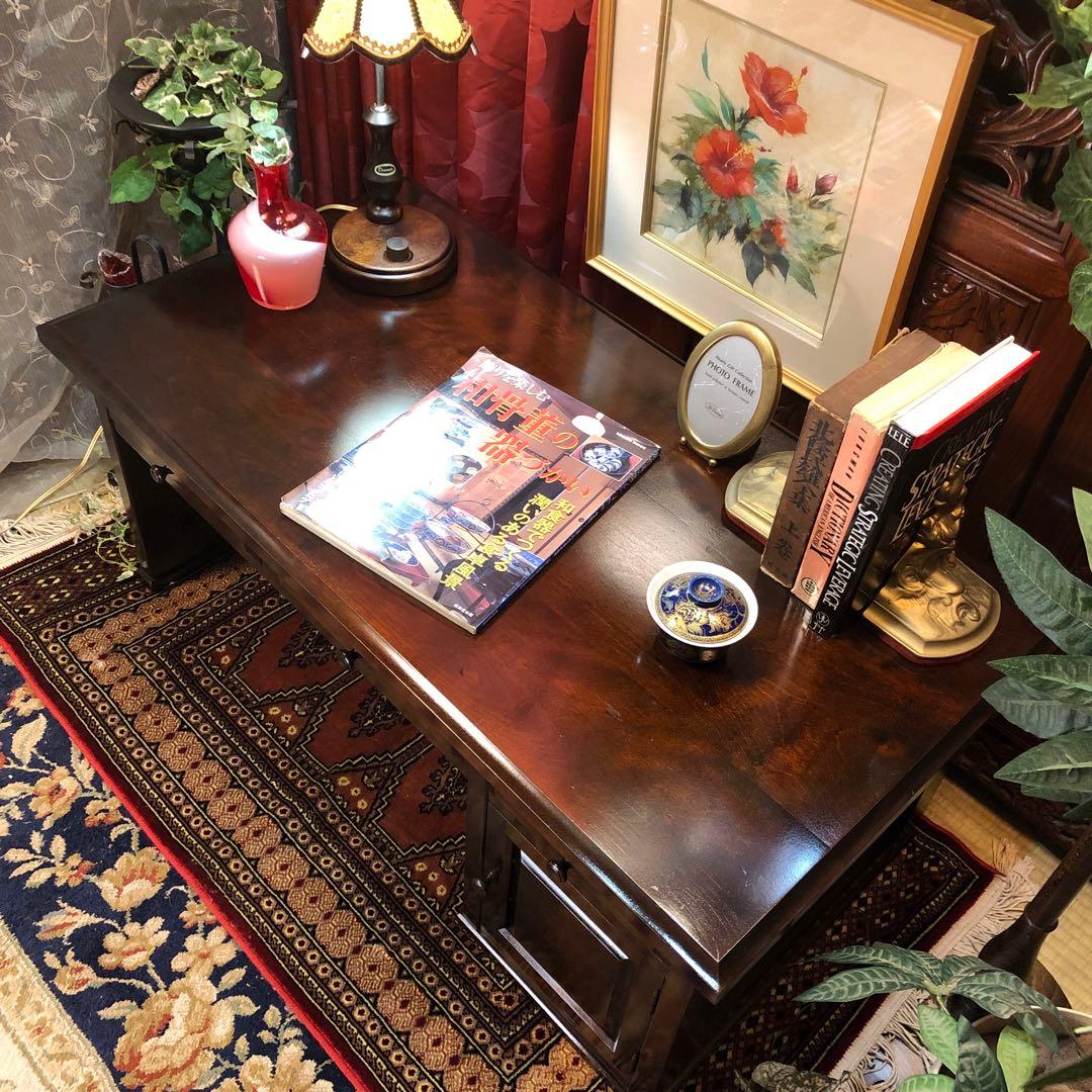 国産アンティーク　北海道民芸　書斎　 樺ザクラ無垢材 座机　文机　帳場机