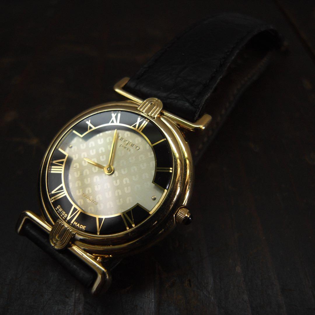 ungaro paris ウンガロ スイス製 クォーツ 腕時計 黒金