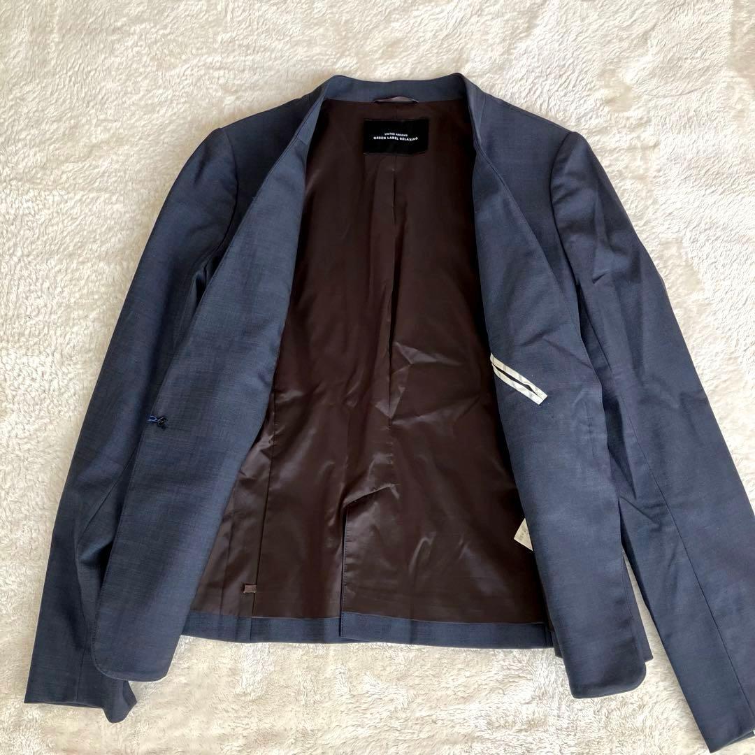 グリーンレーベルリラクシング ノーカラー パンツ スーツ ネイビー 38 総裏