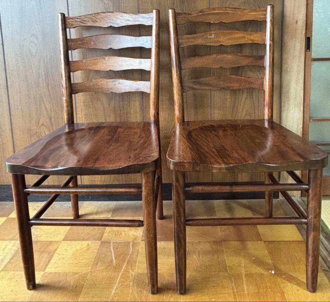 ヴィンテージ！木製ラダーバックチェア 2脚セット【中古品】