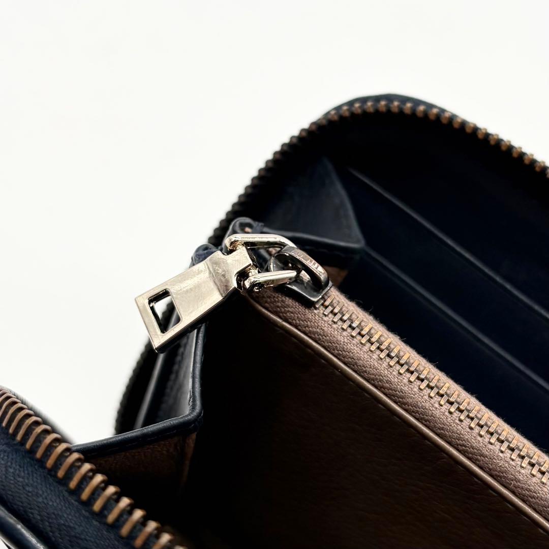 【美品】ボッテガヴェネタ 長財布 イントレチャート ラウンドジップ ネイビー