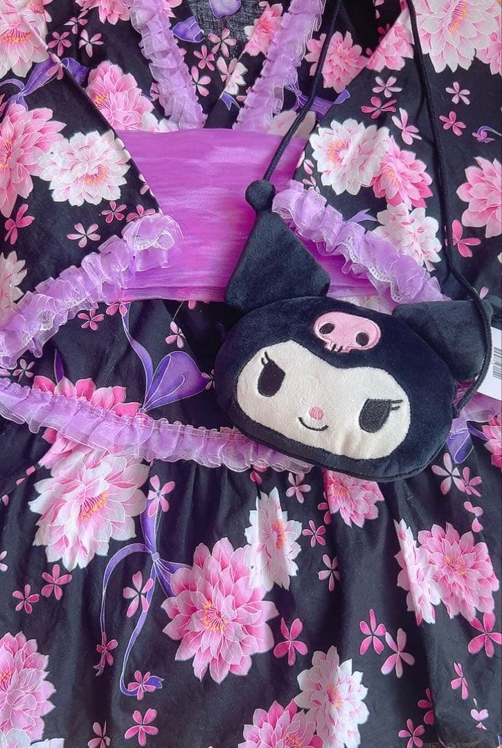 浴衣ドレス★帯つき♡リメイク★ギャル地雷系150160クロミ紫ぴんく