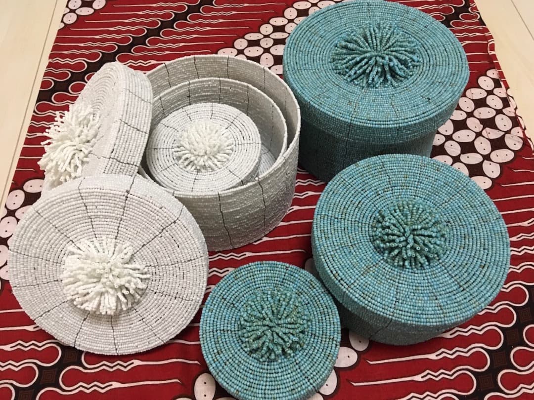 Fromバリ　ビーズバスケット3点セット（ホワイト）