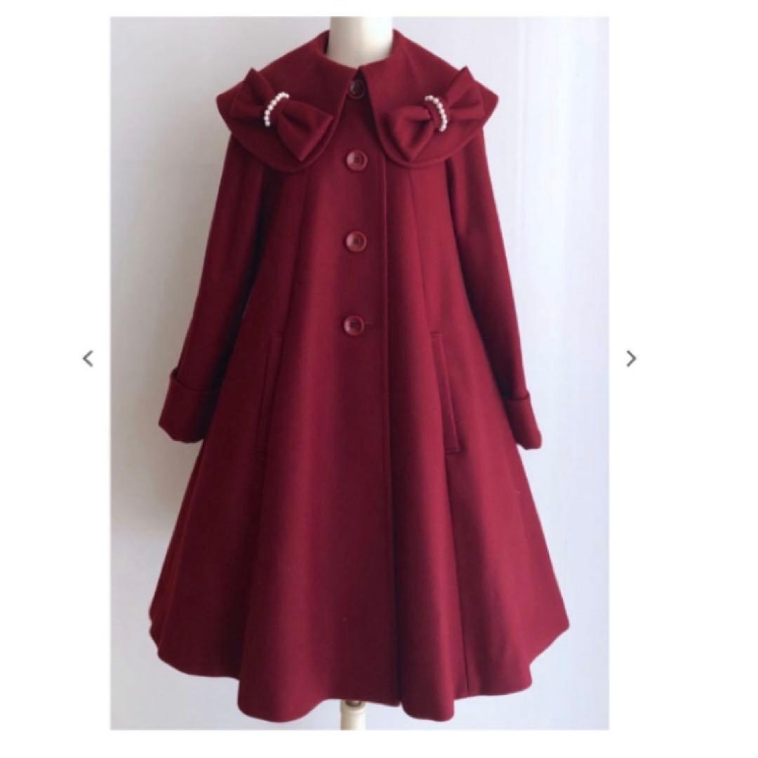 Leur getter リボンコート　赤　Aラインロングコート　ルルゲッタ
