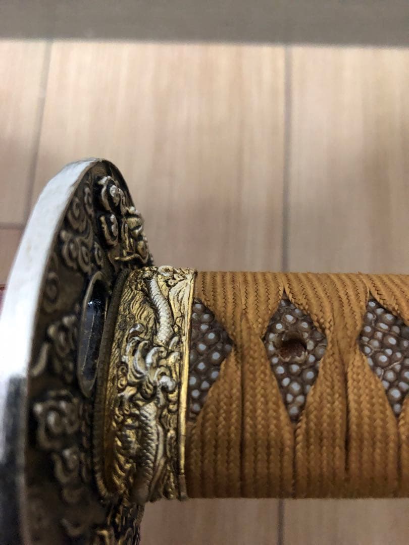 本格居合刀 左文字 左安吉写拵え雲龍楕円鍔刀袋付