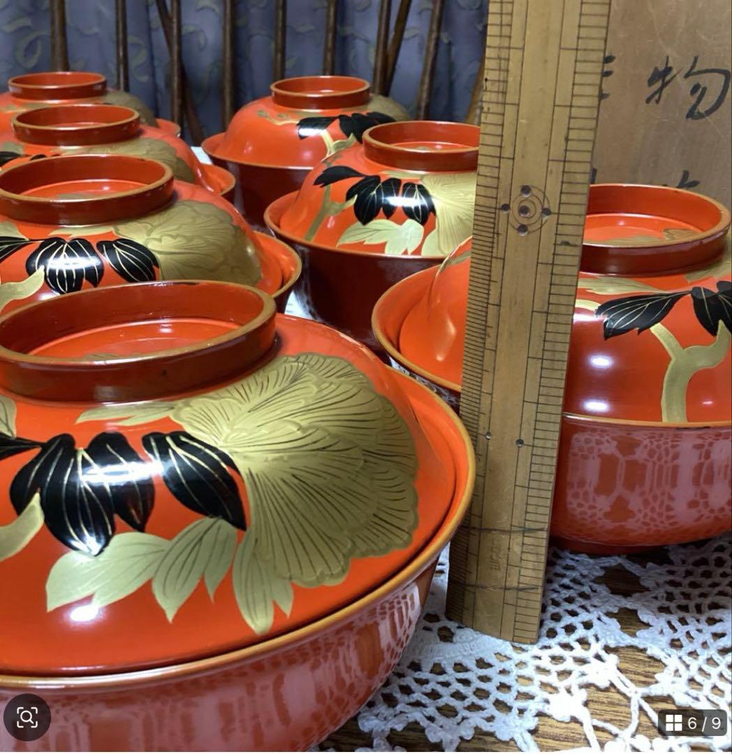 k2f20 朱　牡丹　吸物椀10客