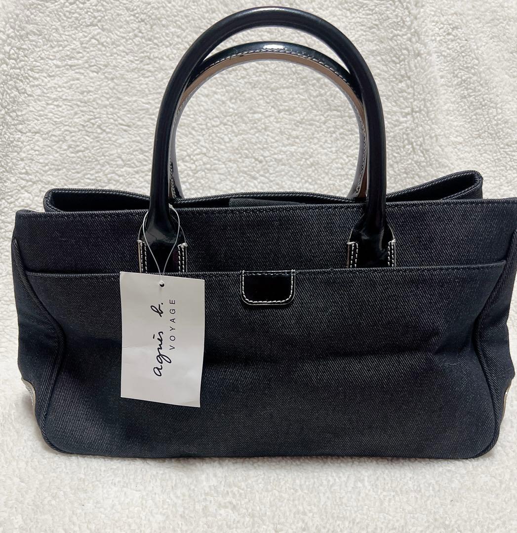 アニエスベー トートバッグ 黒 キャンバス×エナメル