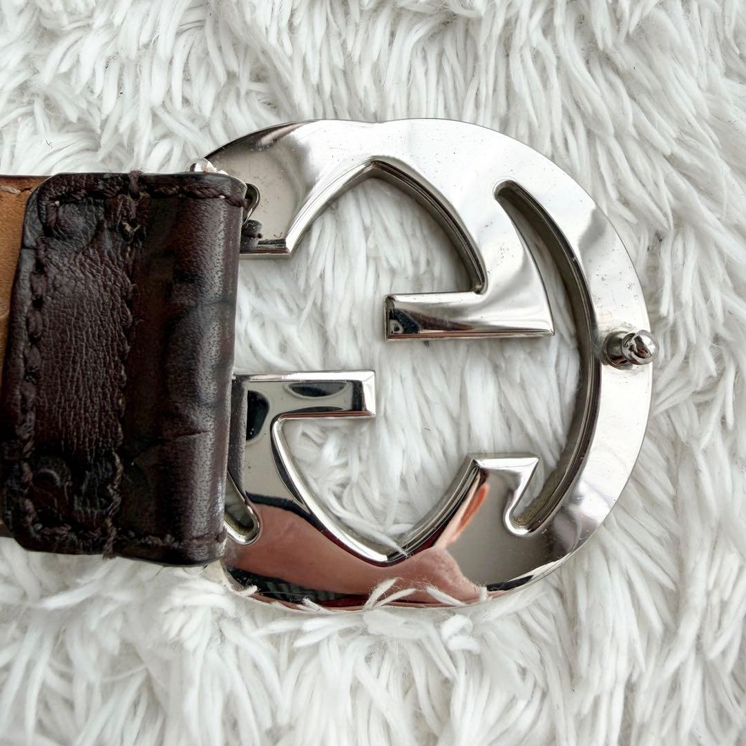 【美品】GUCCI ベルト インターロッキング GG デカロゴ シルバー