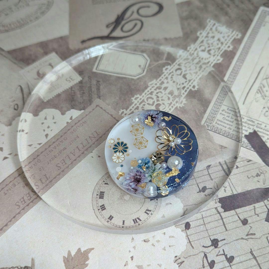 ＃407 白＆ブルー✴和柄✴着物✴レジンヘアゴムキーホルダーブローチ