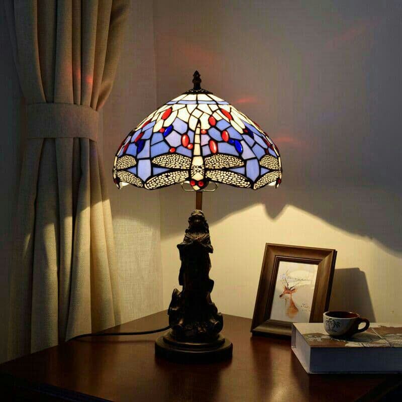 ティファニースタイルテーブルランプ電気スタンドガラスランプシ \r トンボ女神7
