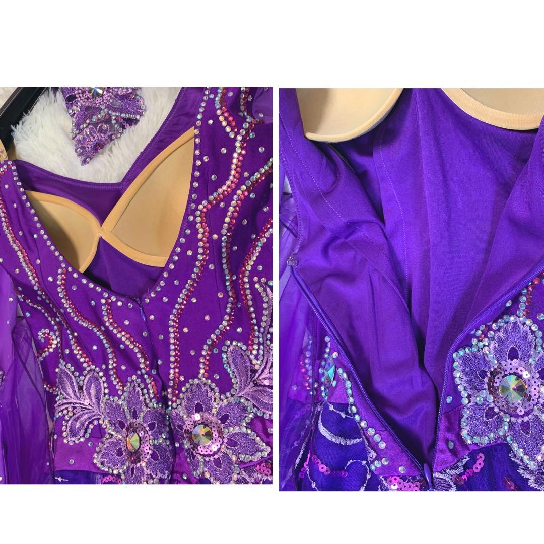 競技ダンス/ドレス【パープル/刺繍/ビジュー】社交ダンス 衣装 スタンダード