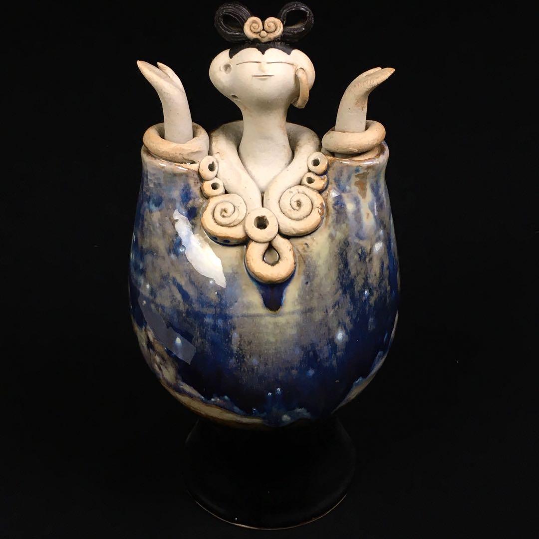 S337青芳人形 砥部焼 念ずれば花ひらく 森元青芳作 置物