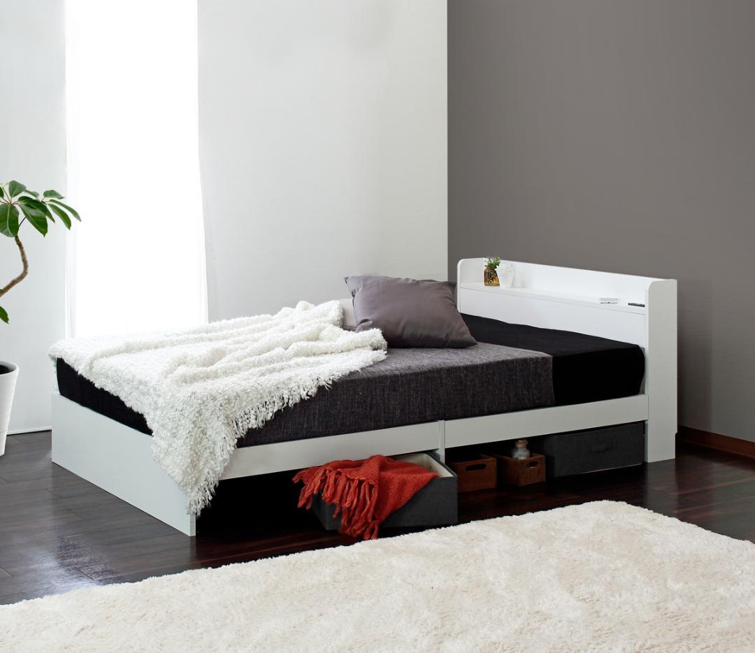 【ダブル　ホワイト】シンプルでスタイリッシュなベッド＜フレームのみ＞