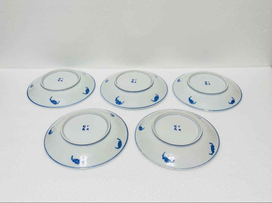 お一人様限り 明治 瀬戸焼 千峰園製 伊藤四郎左衛門 吹呉須富岳図6寸皿揃い