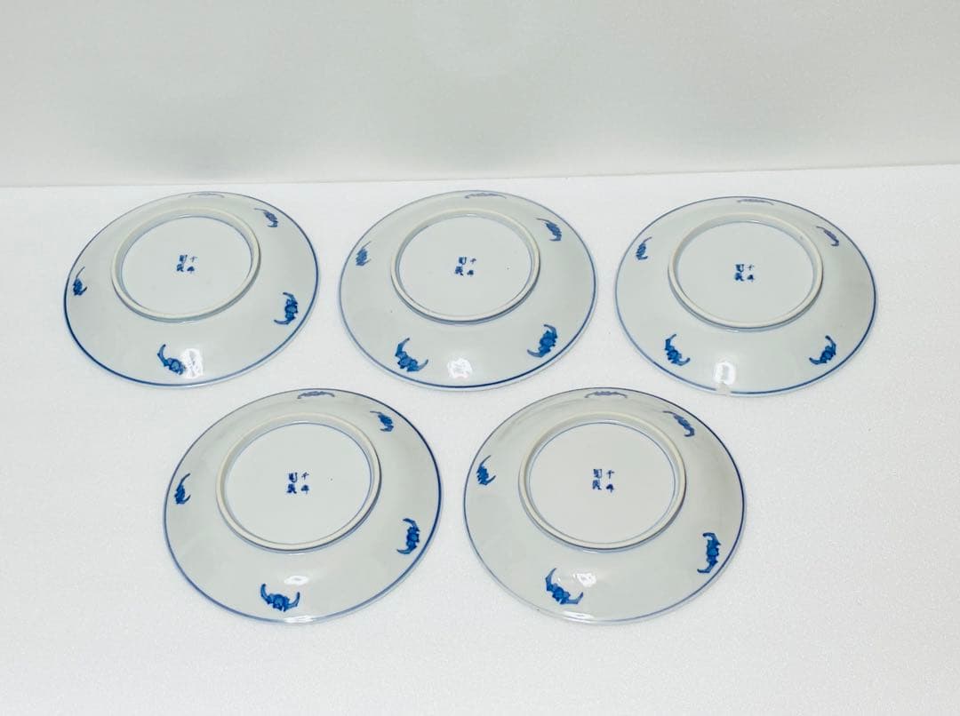 お一人様限り 明治 瀬戸焼 千峰園製 伊藤四郎左衛門 吹呉須富岳図6寸皿揃い