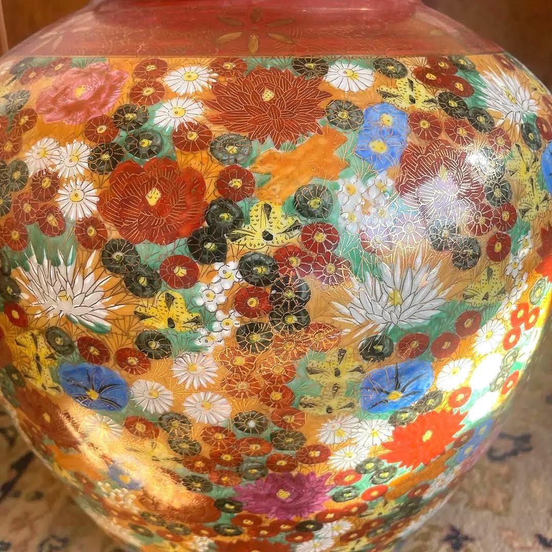 九谷焼　金彩　色絵　大きな壺　花器