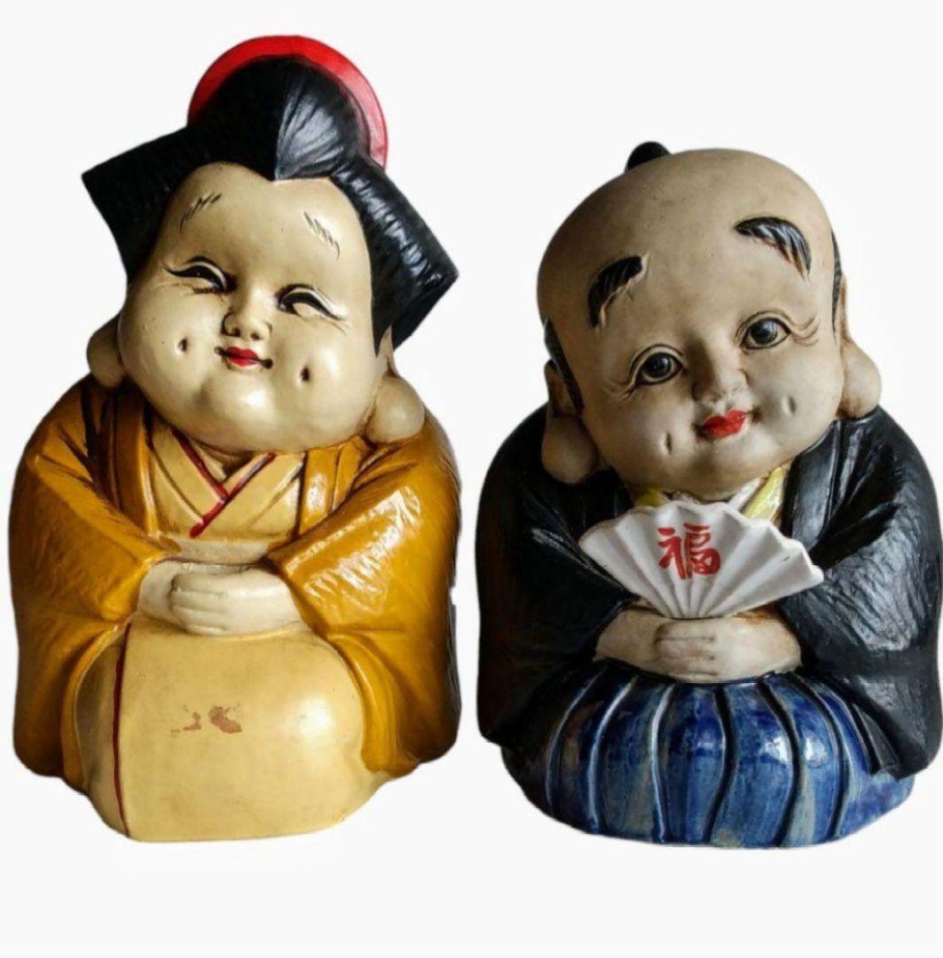 福助さん 福さん 福寿夫婦 置物 縁起物 中古