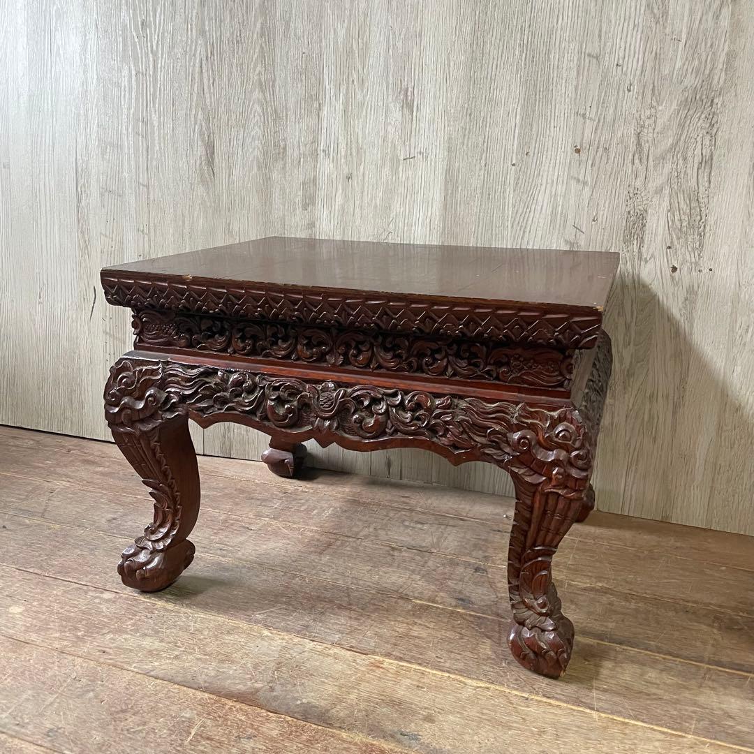 ①木製彫刻座卓 木彫サイドテーブル アジアン家具 アンティーク家具 ヴィンテージ