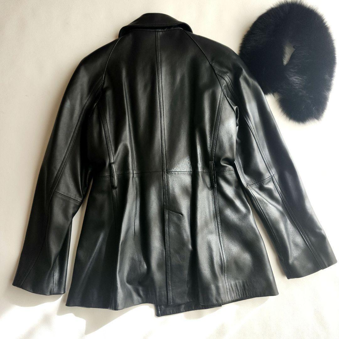 未使用　ラムレザー本革ショートコート　W　ジャケット　ブラック　フォックスファー