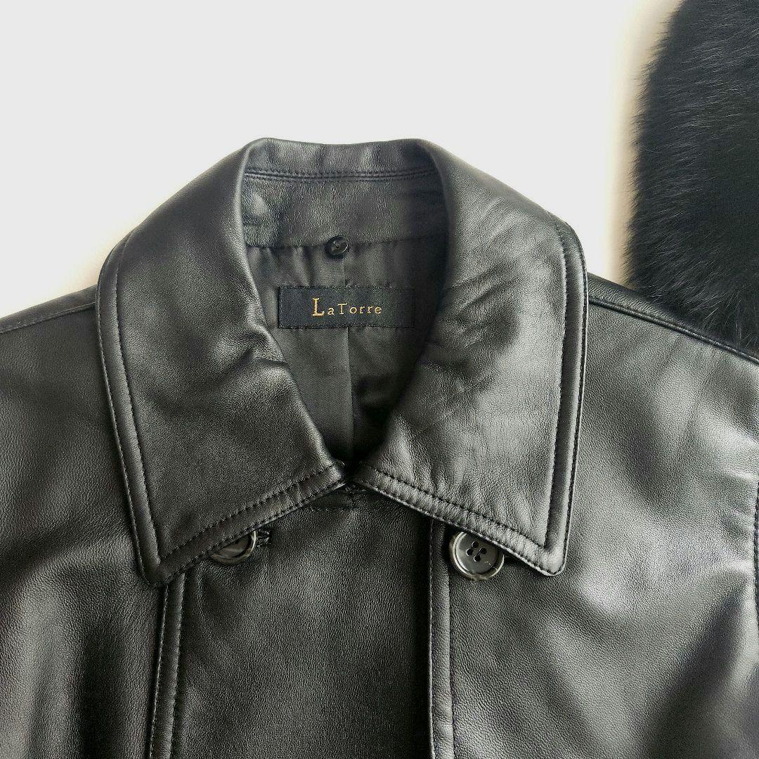 未使用　ラムレザー本革ショートコート　W　ジャケット　ブラック　フォックスファー