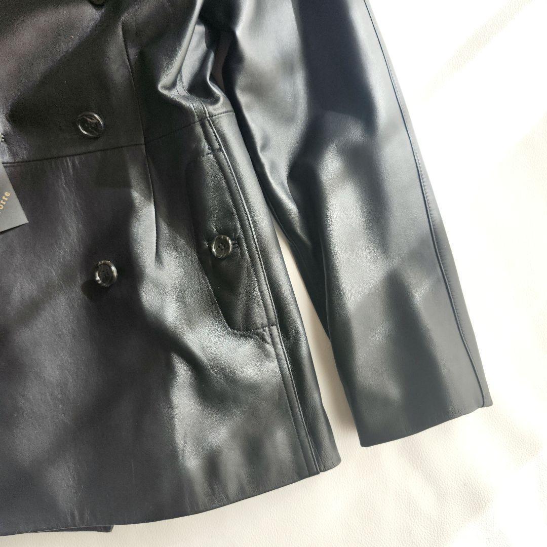 未使用　ラムレザー本革ショートコート　W　ジャケット　ブラック　フォックスファー