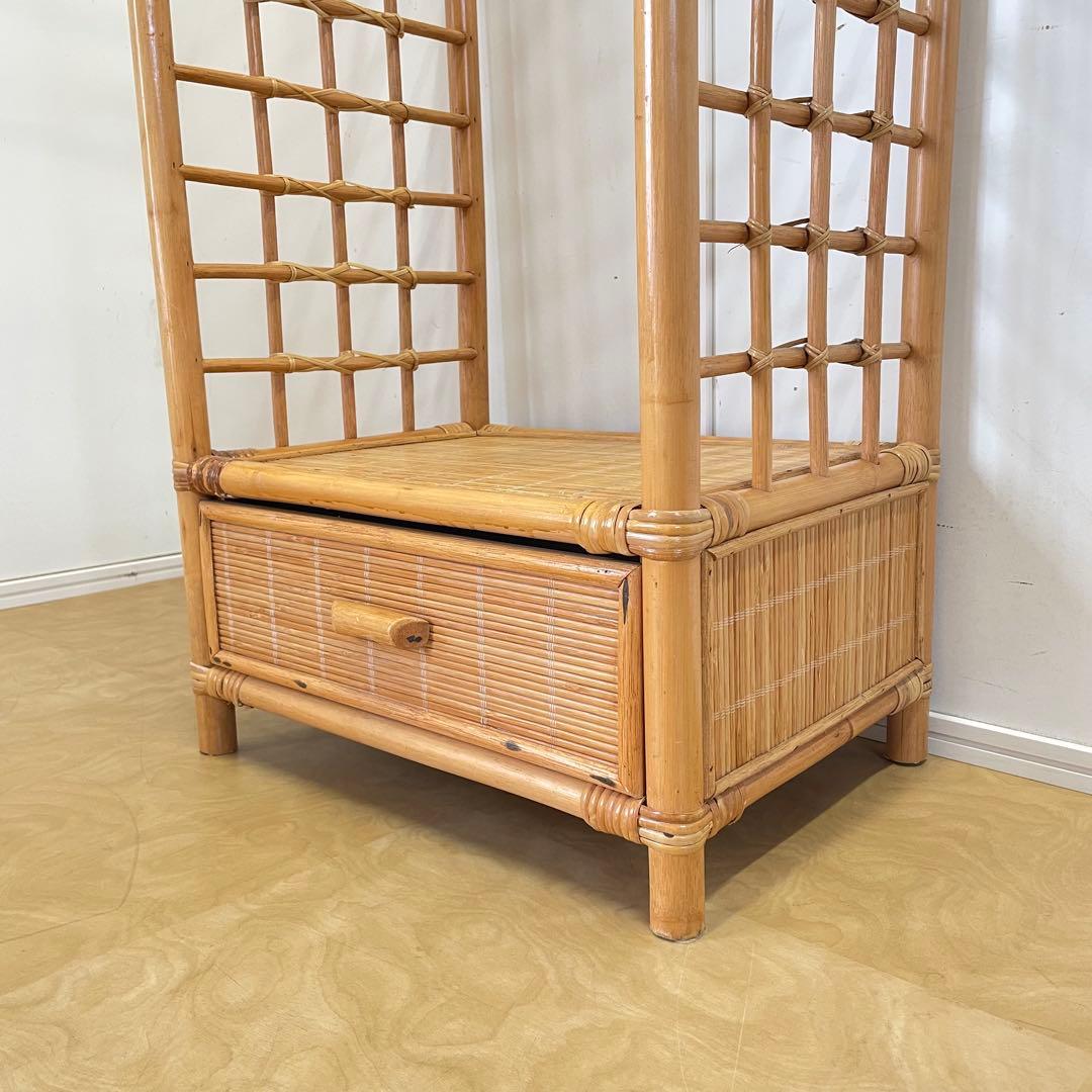 籐ラタン アーチ型 ハンガーラック コートハンガー 引き出し ビンテージ