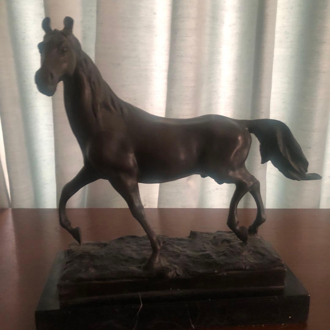 フランス製 ブロンズ馬彫刻 大理石ベース付き 28cm 美術品級