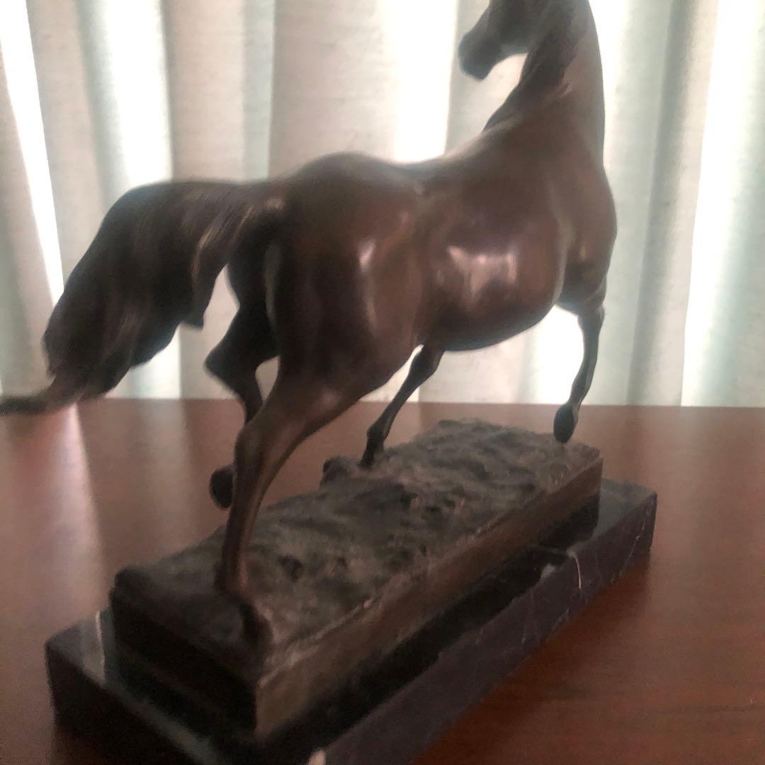 フランス製 ブロンズ馬彫刻 大理石ベース付き 28cm 美術品級