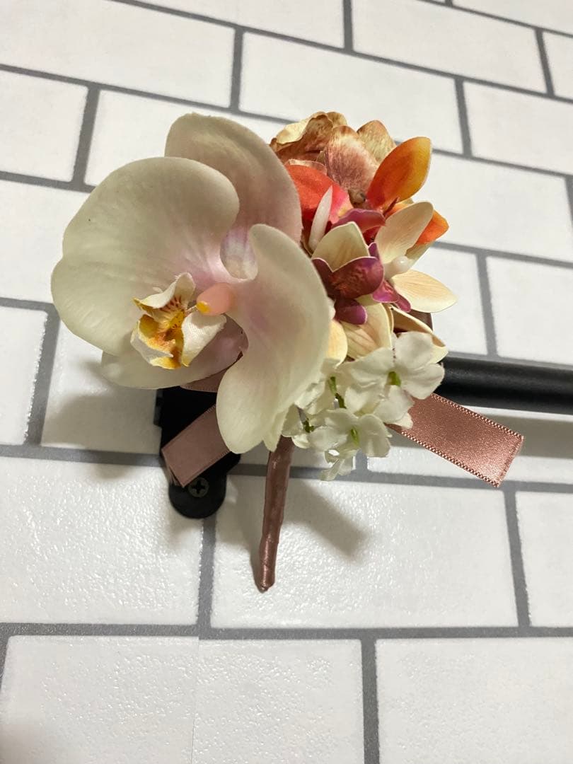 アーティフィシャルフラワー ブーケ ピンク系　ブートニアセット