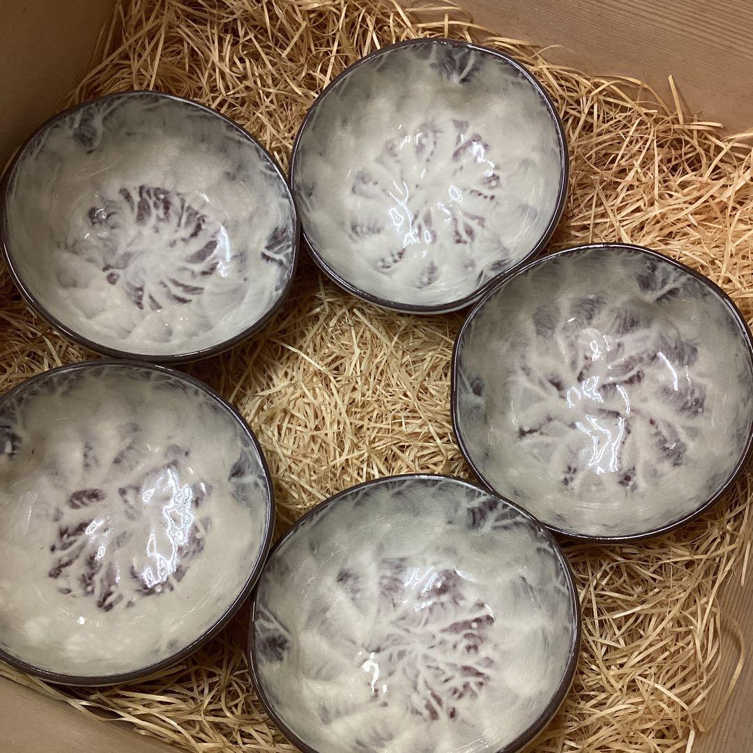 P 箱入　未使用　芙蓉絵　浅見五郎助　器セット　大鉢　大皿　小鉢　5客　箱入