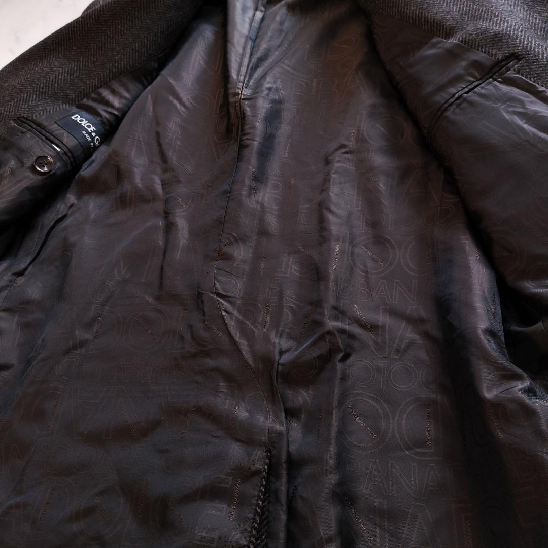 ドルチェアンドガッバーナ ウールヘリンボーンチェスターコート 52XL ブラウン