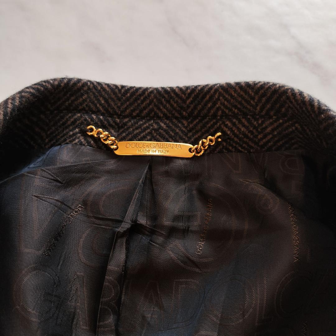 ドルチェアンドガッバーナ ウールヘリンボーンチェスターコート 52XL ブラウン