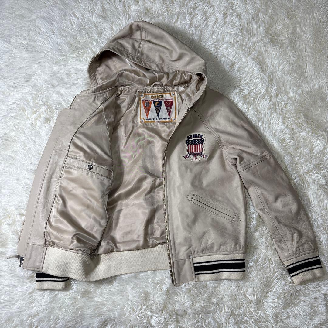 未使用級✨AVIREX アヴィレックス　フードシグネチャー　レザージャケット