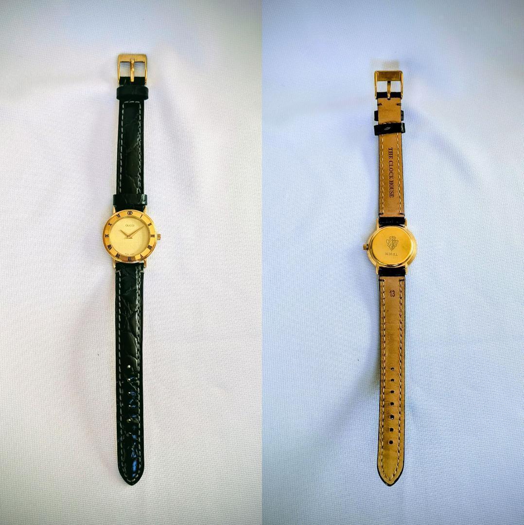 良品 GUCCI レディース腕時計ゴールド＆ブラック3000.2.L ゴージャス