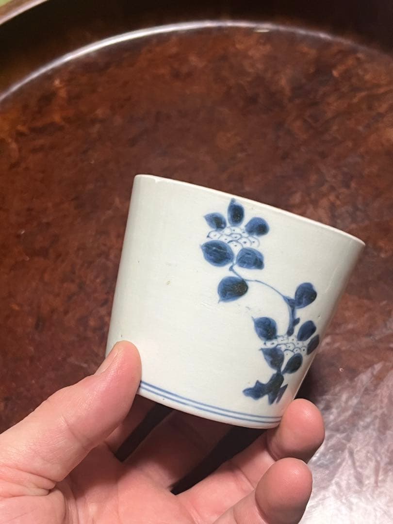 古伊万里　蕎麦猪口　あじさい　鶯　ウグイス　梅　雲雀　紫陽花　民芸　民藝