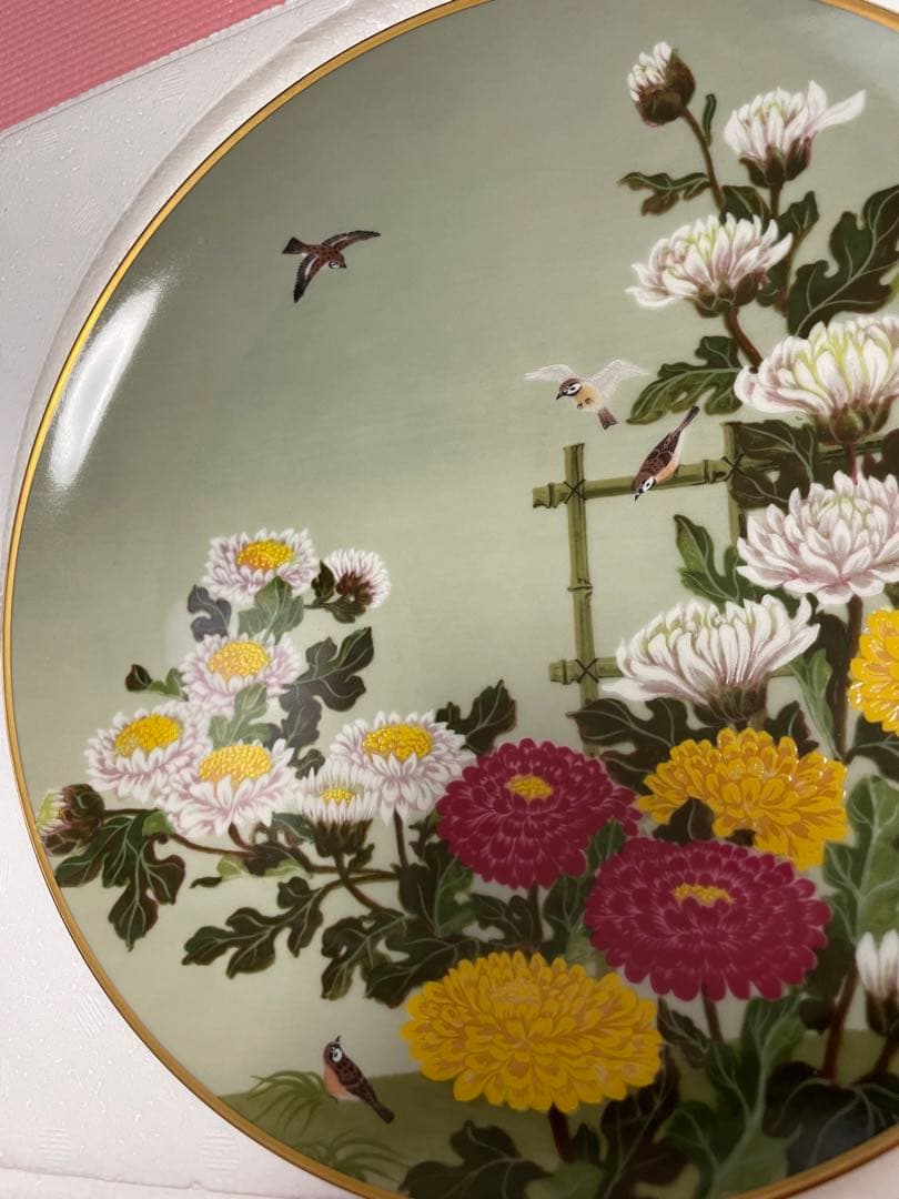 限定版フランクリンポーセリン 花鳥十二ヶ月 神無月 菊に雀 飾皿 絵皿プレート