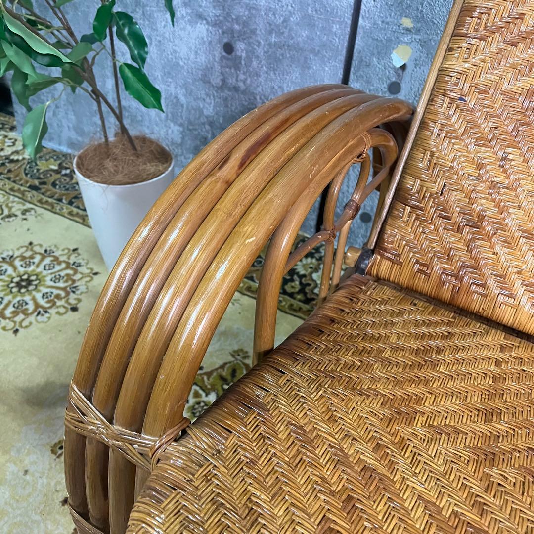 ꧁籐家具꧂ラタン リクライニングソファ 1人掛けソファ 昭和レトロ アジアン