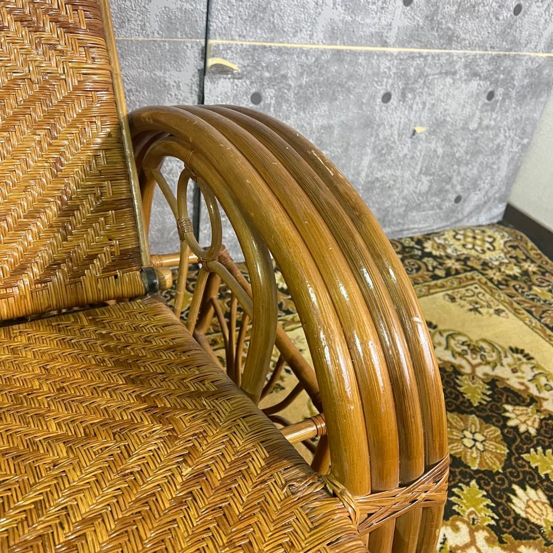 ꧁籐家具꧂ラタン リクライニングソファ 1人掛けソファ 昭和レトロ アジアン